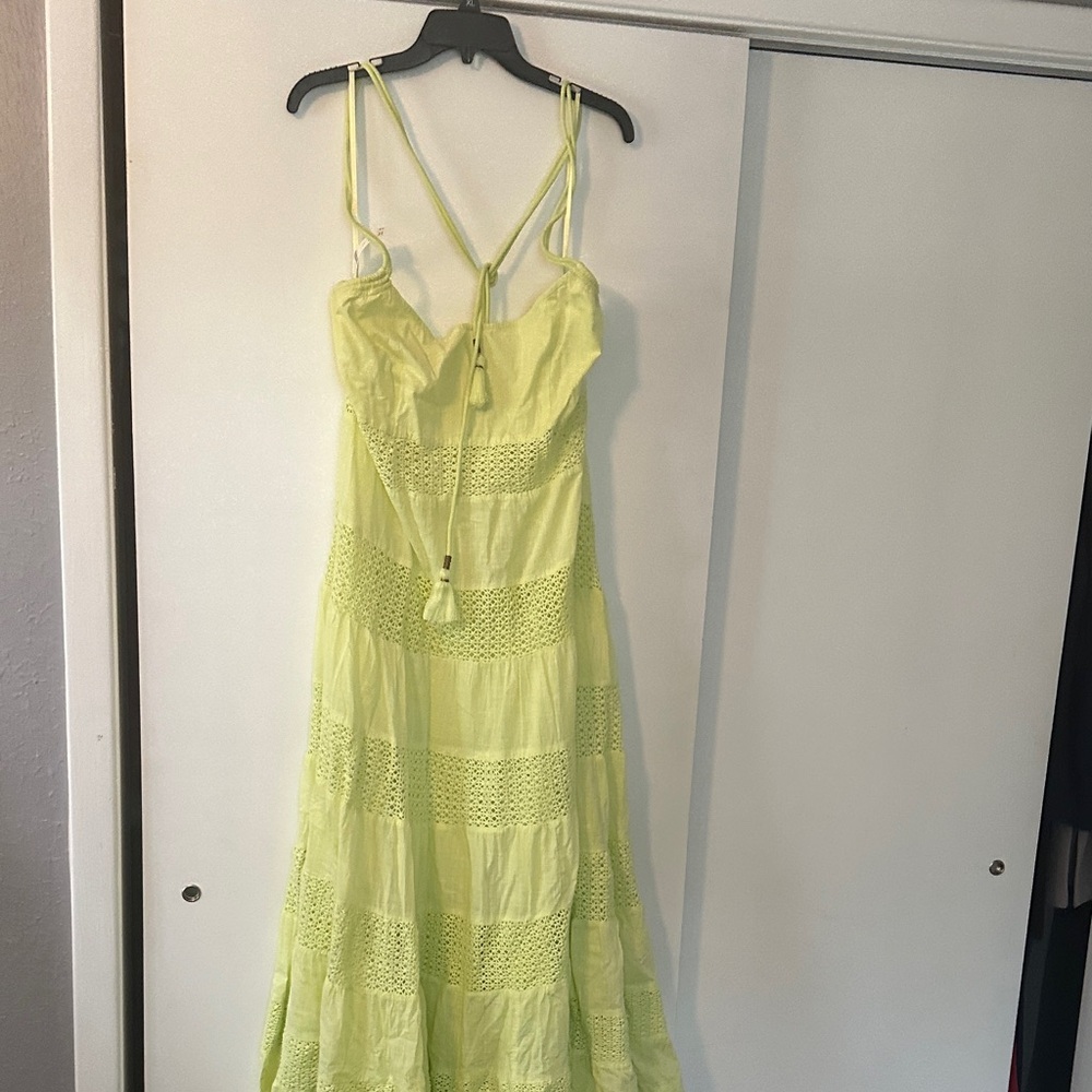 Anthropologie Lime Green/ yellow crochet Tiered Maxi Dress